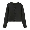 Suéter de Punto Minimalista Estilo Coreano de Manga Larga con Cuello Redondo de Botones Individuales Otoño Nueva Moda Abrigo Versátil Suéter para Mujer