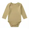 Venta al por mayor transfronteriza Otoño Color Sólido Manga Larga Algodón Cuello tipo sobre Romper Triangular Mono para Bebé Recién Nacido