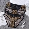 Roupa Íntima Sexy de Renda para Mulheres Estampa de Leopardo Combinação Seda Gelo Sem Costura Roupa Íntima Feminina Recortada Cintura Baixa Cuecas Sexy Algodão Entrepernas
