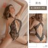 Lencería Sexy para Mujer, con Abertura en la Entrepierna, No Necesita Quitarse, Body de Encaje de Tres Puntos con Perlas y Cuello Halter, Lencería Sexy Transparente Puro Deseo 1804