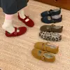 Primer Encuentro Temporada Plano Punta Redonda Estampado de Leopardo Felpa Piel Zapatos Ropa Exterior para Mujer 2026 Nuevo Otoño Invierno Mary Jane Felpa Algodón Zapatos