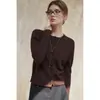 Roupas Zhengqite/2026 Cardigan Simples de Tricô com Gola Redonda e Botões 100% Lã para Mulheres