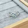 Anel Aberto de Esmalte Azul Oceano Fresco e Simples com Flor Gota de Óleo e Zircônia, Personalidade Irregular, Empilhável, para Dedo Indicador de Mulheres