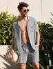 Nuevo traje de camisa de lino de manga corta para hombre, camisa de lino de verano suelta casual, cárdigan de algodón y lino, camisa, pantalones cortos
