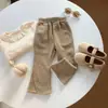 Pantalones Acampanados para Niñas Coreanas 2026 Primavera y Otoño Nuevo Estilo Coreano Versátiles de Cintura Media Largos Leggings de Canalé para Niños Pantalones de Abrigo