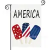 Popular Bandera de Jardín del Día de la Independencia de Amazon Perro Estrella Estampado Material de Lino Bandera Decorativa Americana para Exteriores