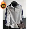 Moletom Americano Retro com Painéis e Gola Alta Masculino Outono Inverno Solto Casual Tendência Estilo College Pulôver Jaqueta para Casal