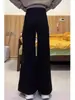 Jeans Flare Espesso com Forro de Fleece Plus Size para Mulheres, Outono, Caimento Solto, Emagrecedor, Calças Retas de Perna Larga Não Elásticas para Mulheres Plus Size