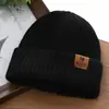 Nuevo Gorro de Punto con Etiqueta de Cuero con Letra para Otoño e Invierno, Gorro de Moda Versátil para Exteriores a Prueba de Frío para Mujeres, Gorro de Lana Cálido de Doble Capa