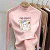 Camiseta de manga larga con cuello semi-alto, de forro polar de doble cara para otoño e invierno, cepillada para abrigar, perfecta como capa interior, linda para niñas pequeñas