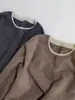Outono Inverno 2026 Nova Cor Bloco Camada Dupla Gola Redonda Suéter de Lã Pura Feminino Pulôver Estilo Coreano Solto Camada Base Suéter de Tricô