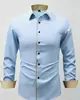 Camisa Masculina Casual de Manga Longa com Cor Contrastante Amazon Business Sem Amassar Elasticidade em Quatro Direções Confortável Tecido Micro-Elástico