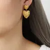 Pendientes con textura de doble capa y diseño de estrella con nicho de personalidad, colgantes de acero de titanio chapados en oro, venta al por mayor