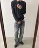 Camiseta de Manga Larga con Rayas Retro Japonesas para Hombre Primavera Otoño Holgada Corte Limpio Versátil Casual Capa Base Top de Pareja