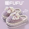 Pantuflas de algodón con lazo para mujer, de interior, para casa, cálidas de invierno, zapatos de postparto, suela gruesa, antideslizantes, de felpa caída