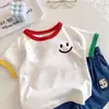 Camiseta de Algodón Puro de Manga Corta T2026 Verano Nuevo Color Bloqueado para Niños Mayores, Camiseta Base Fina de Cuello Redondo Estilo Coreano para Bebés