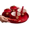Juego Completo de Suministros para Ceremonia de Té para Bodas, Incluyendo Tazas y Palillos, un Par de Tazas para Cambiar Nombres, un Juego de Brindis de Boda y un Juego de Dote para la Novia
