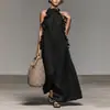 Ropa de mujer de comercio exterior europea y americana 2026, vestido largo de color liso con encaje, hombros descubiertos, fresco, vestido francés de alta gama, de lujo ligero