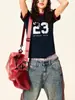 Nova Camiseta Esportiva de Verão com Design Retro Color-Blocking e Estampa de Letras, Estilo Jersey, para Mulheres, Manga Curta Slim Fit Estilo Americano