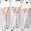 Calcetines de encaje gris dulce para niña JK, calcetines largos de algodón hasta la rodilla con costuras de lazo de encaje