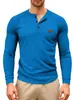 Nova Camiseta Henley Casual Masculina Europeia e Americana de Manga Longa com Botões Waffle Raglan Secagem Rápida Estilo Americano para Primavera e Outono