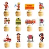 Banderines de decoración de cumpleaños para bomberos transfronterizos, mini toppers de camión de bomberos para pastel de cumpleaños, suministros para fiestas