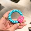 Color fluorescente estilo coreano línea telefónica Anillo para el pelo etiqueta de tela cara sonriente color de contraste cuerda de cabeza colorida banda de cuero para el pelo de niña linda