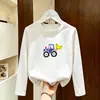 Camiseta Masculina de Algodão Puro com Manga Longa Estilo Coreano Verão Novo Estilo para Crianças de Meia-Idade e Mais Velhas Estampa de Desenho Animado Camada de Base da Moda t