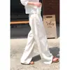 Calças de algodão e linho brancas femininas de verão finas estilo japonês preguiçoso casuais retas compridas calças de linho de perna larga