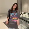 2025 Nuevo Estilo de Verano Camiseta Estampada Retro Americana de Manga Corta para Mujer Longitud Media Estilo Bf Holgada Aspecto Adelgazante Top Retro