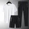 Nuevo Conjunto de Tres Piezas de Seda de Hielo 2023, Pantalones de Seda de Hielo para Hombre, Camiseta de Seda de Hielo, Traje de Seda de Hielo, Pantalones Cortos de Seda de Hielo para Hombre, Pierna Recta