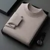 Suéter de punto de lana fina para hombre, cuello medio alto, manga larga, para otoño e invierno, simple, casual, color liso, suéter base de lana