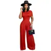 D9418 Amazon Más Vendido Moda Femenina Europea y Americana Mono de Manga Corta de Color Sólido + Conjunto de Pantalones de Pierna Ancha