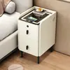 Mesita de noche inteligente ultraestrecha, madera maciza, multifuncional, pequeña, simple, moderna, mesita de noche multifuncional con carga inalámbrica