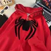 Diseño nicho retro americano Spider-Man algodón chino con capucha y cremallera suéter tendencia nacional callejero suelto conjunto de pareja chaqueta