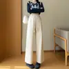 Calças de Lã Retas Plus Size para Primavera e Outono, Cintura Alta, Caimento Solto, Emagrecedoras, Modernas, Versáteis, para Mulheres Plus Size, com Efeito Drapeado, Calças Casuais de Cashmere de Pernas Largas