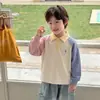 Colección de 26 Estilos Nuevos de Polos de Manga Larga para Niños con Bloques de Color para Primavera