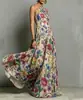Vestido de Verano 2026 Nuevo Estilo Transfronterizo con Estampado de Plantas y Flores, Cuello Halter, Hombros Descubiertos, Delgado, Largo con Dobladillo Amplio y Fluido
