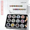 Arte de Uñas Polvo de Luz de Luna Polvo de Espejo Set de 12 Colores Polvo de Superficie de Espejo Aurora Polvo Metálico Polvo de Oro Titanio con Carta de Colores Para Salones de Uñas