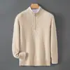 Novo Suéter Masculino de Lã com Gola Meia-Alta e Zíper 100% Lã Engrossado Outono/Inverno Moda para Meia-Idade e Jovens Camada Base Roupas Masculinas