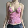 Top de Tirantes Sexy Estilo Y2K Chica Caliente Estilo Americano Ins Estilo Vacaciones Malla Estampado Floral Bloque de Color Cuello en V Borde Enrollado