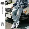 Jeans Retro Nuevos para Hombre Undrest Primavera y Otoño, Lavados y Desgastados, Corte Holgado, Pantalones de Mezclilla Azul Claro K123
