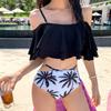 Traje de Baño Coreano de Moda 2024 de un Hombro para Mujer con Volantes, Traje de Baño Bikini Sexy de Dos Piezas Adelgazante que Oculta el Vientre Estilo Coreano