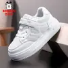 Zapatos infantiles Babu Dou, zapatillas blancas para niños y niñas, nuevo modelo otoño 2026, zapatillas deportivas de cuero para niños, zapatos casuales para niñas