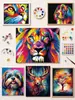 Set de Pintura por Números de Animales Coloridos - León, Ciervo y Amigos, Tonos Audaces y Vívidos, Kit de Pintura en Lienzo DIY para Principiantes