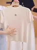 Camiseta de Manga Curta com Camélia Francesa Feminina Verão Nova Gola Meia-alta Elegante Versátil Slim Fit Top Suéter de Seda Gelada