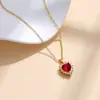 Colar com Pingente de Coração Banhado a Ouro Transfronteiriço Retrô com Rubi Moda Feminina Versátil Temperamento Corrente de Clavícula Micro-Cravejada com Zircônia