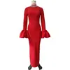 Vestido de Vendaje Elegante para Fiesta 2026 Estilo Europeo y Americano Transfronterizo Cuello Medio Alto Manga Acampanada Banda de Perlas y Pedrería Vestido Largo