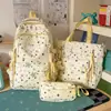Mochila Escolar Fresca e Fofa para Meninas, Estilo Ins, Estampa de Estrelas Cartoon, Aluno do Ensino Fundamental II, Grande Capacidade, Redutora de Carga, Mochila com Proteção da Coluna
