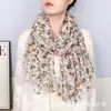 Lenço Estilo Japonês com Estampa Floral Fresca, Lenço de Algodão e Linho Fio de Bali, Uso Diário Jovem, Echarpe Transparente
